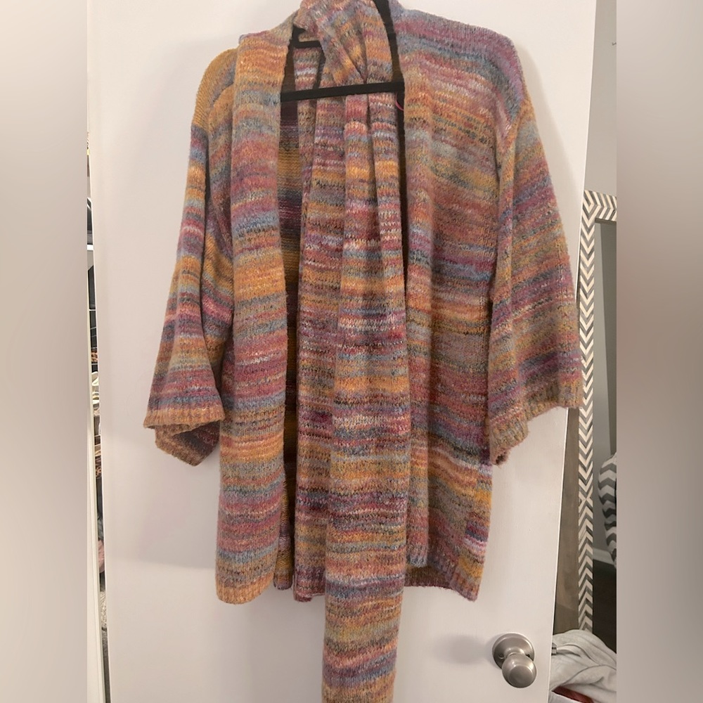 Colorful boho open sweater with MATCHING detached scarf